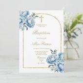 Blauwe bloem Bloemen jongen doop Kaart (Staand voorkant)