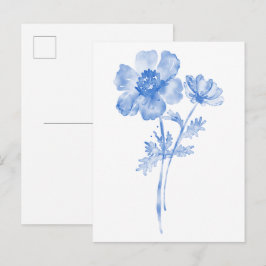Blauwe bloem, bloemenschildering in waterverf briefkaart
