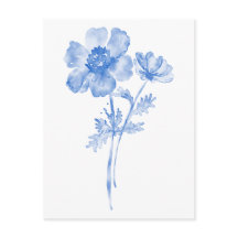 Blauwe bloem, bloemenschildering in waterverf
