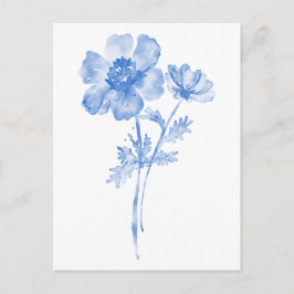 Blauwe bloem, bloemenschildering in waterverf briefkaart