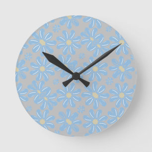 Blauwe Bloem Bloempatroon - Wandklok