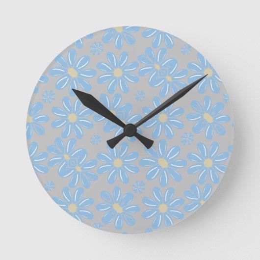 Blauwe Bloem Bloempatroon - Wandklok (Voorkant)
