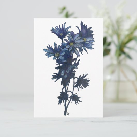 Blauwe bloem boeket plat dank u kaart (Staand voorkant)