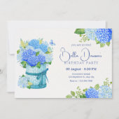 Blauwe bloem boeket verjaardag kaart (Voorkant)