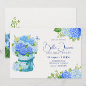 Blauwe bloem boeket verjaardag kaart (Voorkant / Achterkant)