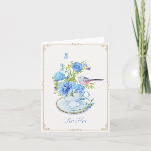 Blauwe bloem boeket vogel kaart (Voorkant)