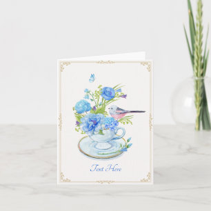 Blauwe bloem boeket vogel kaart