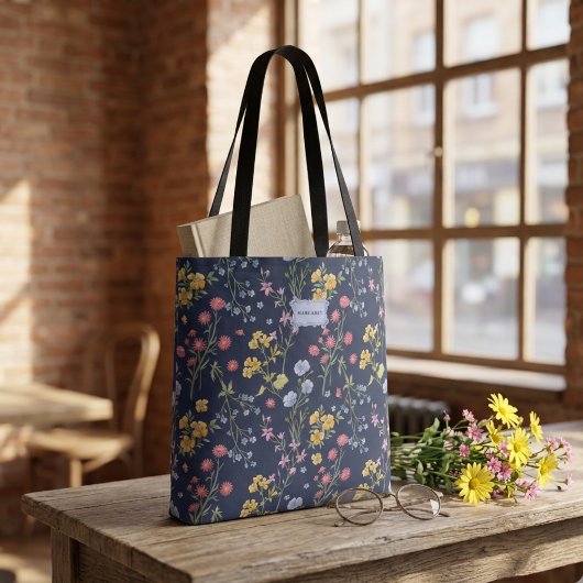 Blauwe Bloem Boog Chic Trendy uniek Tote Bag