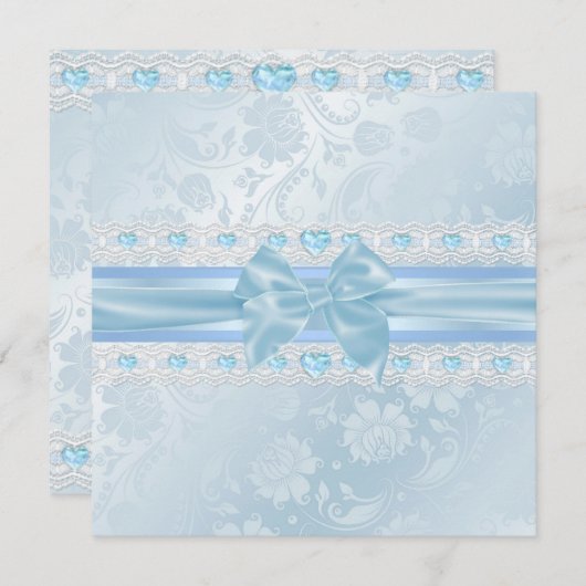 Blauwe bloem & boog zoet 16 Uitnodigen Kaart (Voorkant / Achterkant)