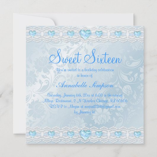 Blauwe bloem & boog zoet 16 Uitnodigen Kaart (Achterkant)