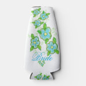 Blauwe bloem bruid fles pak flesjeskoeler (Voorkant)