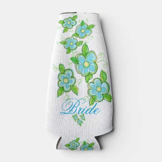 Blauwe bloem bruid fles pak flesjeskoeler (Voorkant)