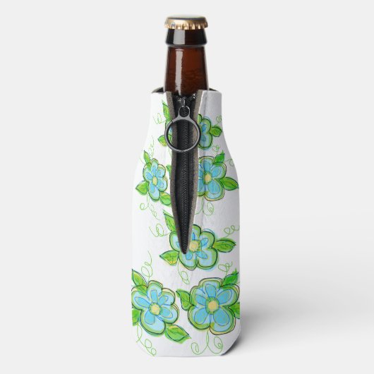 Blauwe bloem bruid fles pak flesjeskoeler (Fles Achterkant)