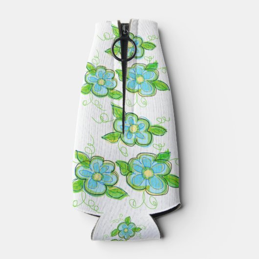 Blauwe bloem bruid fles pak flesjeskoeler (Achterkant)