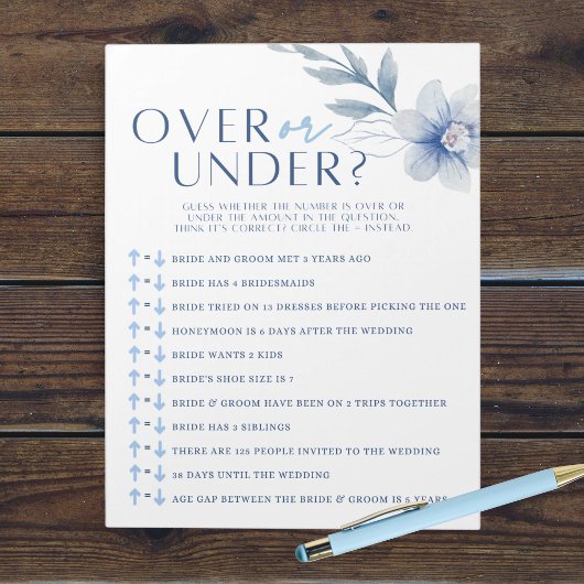 Blauwe Bloem Bruid Over of Onder Douche Game Pack Notitieblok