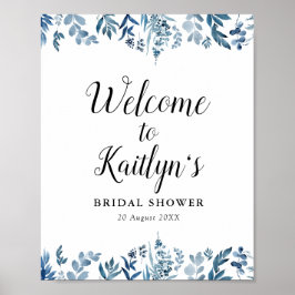 blauwe bloem bruidsbaby shower welkomstbord poster
