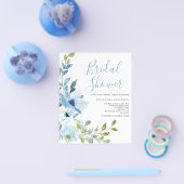 Blauwe Bloem Bruidsfeest Budget Uitnodiging Flyer (Enkel)