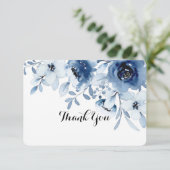 blauwe bloem bruidsfeest/huwelijk dankkaart bedankkaart (Staand voorkant)