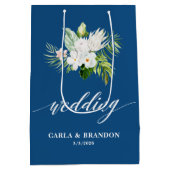 Blauwe Bloem Bruiloft Medium Cadeauzakje (Achterkant)