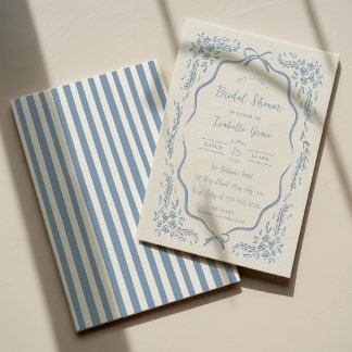 Blauwe Bloem Bruiloft Uitnodiging Elegante Toile