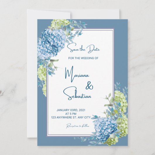 blauwe bloem bruiloft uitnodigingen (Voorkant)