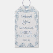 Blauwe bloem chinoiserie bruidsfeest cadeaubijslat cadeaulabel (Voorkant)