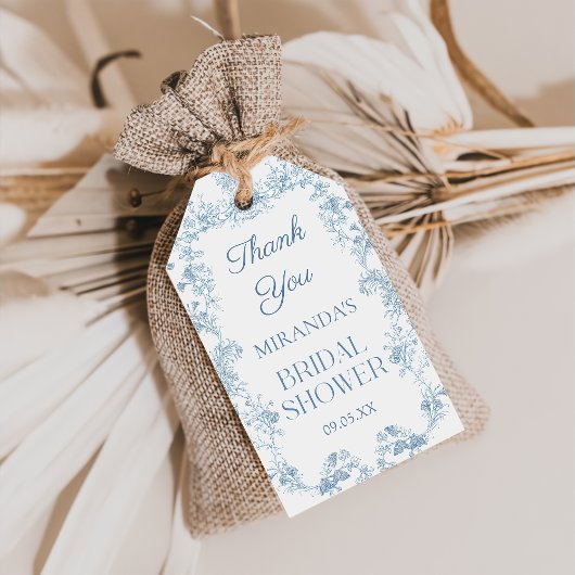 Blauwe bloem chinoiserie bruidsfeest cadeaubijslat cadeaulabel