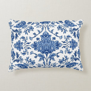 Blauwe Bloem Chinoiserie Witte Waterverf Accent Kussen