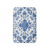 Blauwe Bloem Chinoiserie Witte Waterverf Badmat (Voorkant Verticaal)