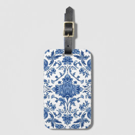 Blauwe Bloem Chinoiserie Witte Waterverf Bagagelabel
