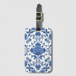 Blauwe Bloem Chinoiserie Witte Waterverf Bagagelabel