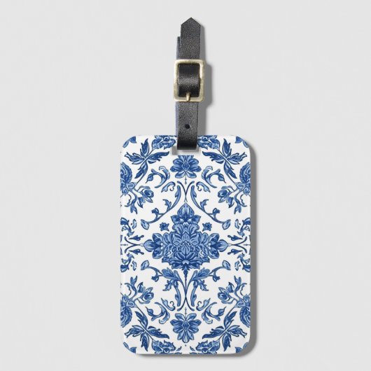 Blauwe Bloem Chinoiserie Witte Waterverf Bagagelabel (Voorkant (verticaal))