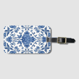 Blauwe Bloem Chinoiserie Witte Waterverf Bagagelabel