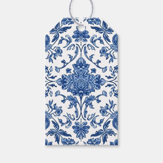 Blauwe Bloem Chinoiserie Witte Waterverf Cadeaulabel (Voorkant)