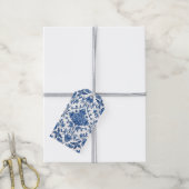 Blauwe Bloem Chinoiserie Witte Waterverf Cadeaulabel (Met Touw)