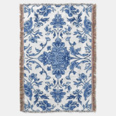 Blauwe Bloem Chinoiserie Witte Waterverf Deken (Voorkant Verticaal)