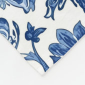 Blauwe Bloem Chinoiserie Witte Waterverf Fleece Deken (Hoek)