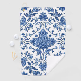 Blauwe Bloem Chinoiserie Witte Waterverf Golfhanddoek