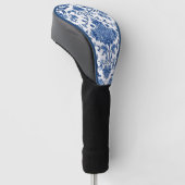 Blauwe Bloem Chinoiserie Witte Waterverf Golfheadcover (Schuin)
