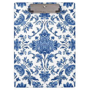 Blauwe Bloem Chinoiserie Witte Waterverf Klembord
