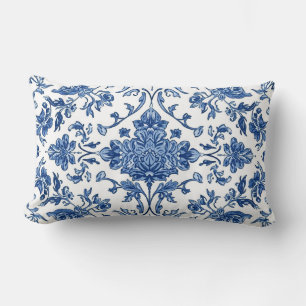 Blauwe Bloem Chinoiserie Witte Waterverf Kussen