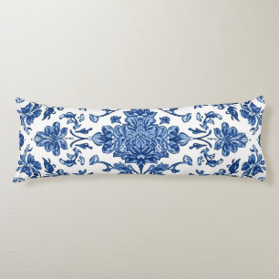 Blauwe Bloem Chinoiserie Witte Waterverf Lichaamskussen
