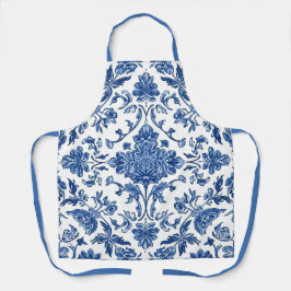 Blauwe Bloem Chinoiserie Witte Waterverf Schort