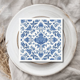 Blauwe Bloem Chinoiserie Witte Waterverf Servet