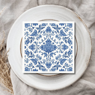 Blauwe Bloem Chinoiserie Witte Waterverf Servet