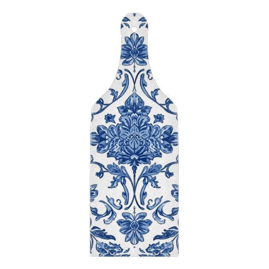 Blauwe Bloem Chinoiserie Witte Waterverf Snijplank (Voorkant)