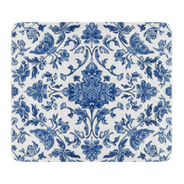 Blauwe Bloem Chinoiserie Witte Waterverf Snijplank