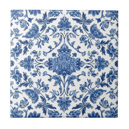 Blauwe Bloem Chinoiserie Witte Waterverf Tegeltje