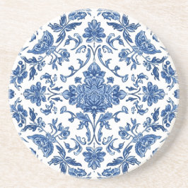 Blauwe Bloem Chinoiserie Witte Waterverf Zandsteen Onderzetter