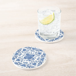 Blauwe Bloem Chinoiserie Witte Waterverf Zandsteen Onderzetter